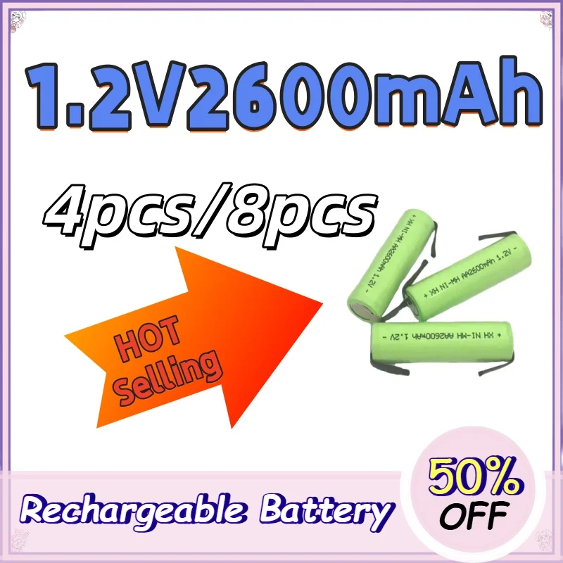 AA 1.2V 2600mAh Ni-MH Rechargeable Cell (Green Shell + Welding Tabs) - Ideal for Philips Electric Shavers Razors Toothbrushes