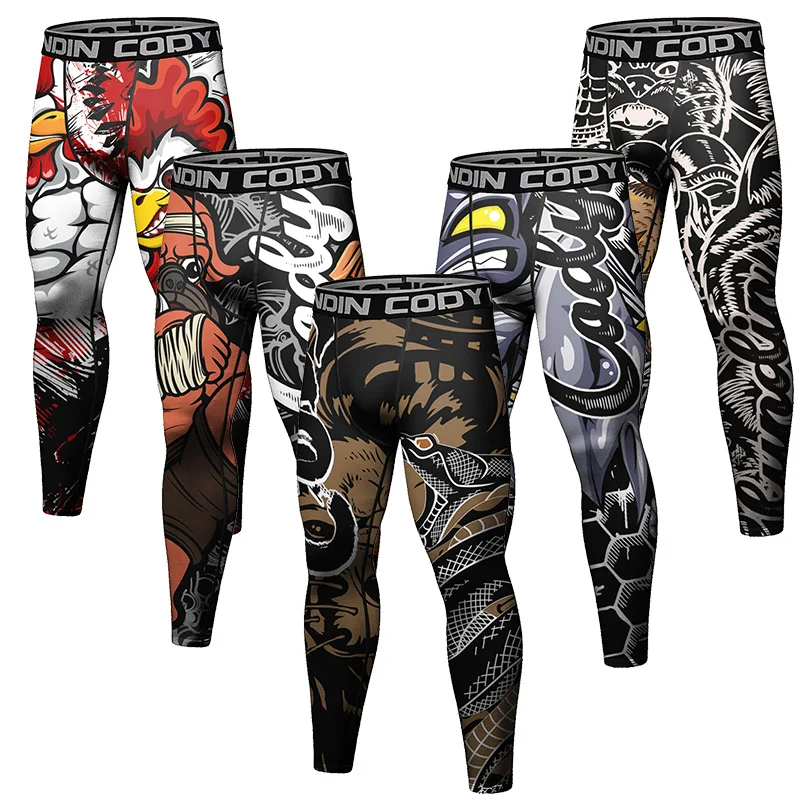 

Men's No Gi Jiu Jitsu Pants BJJ Spats Leggings MMA Digital Print Compression Workout Tights Boxing Running Base Layer Pants