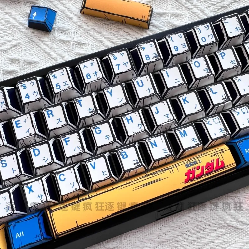 Manga Mecha Keycap Set 135key PBT Custom Blue White Anime Keyboard Cap Cherry Profile Gaming KeyCap for Mechanical Keyboard