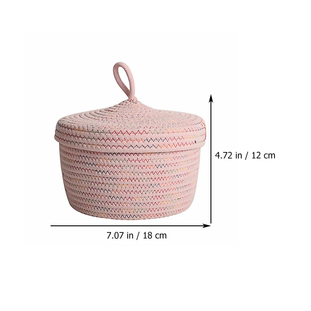 1Pcs Remote Controller Organizing Basket Pink Cotton Rope Storage Box Lid Desktop Organizer Household Storage Container