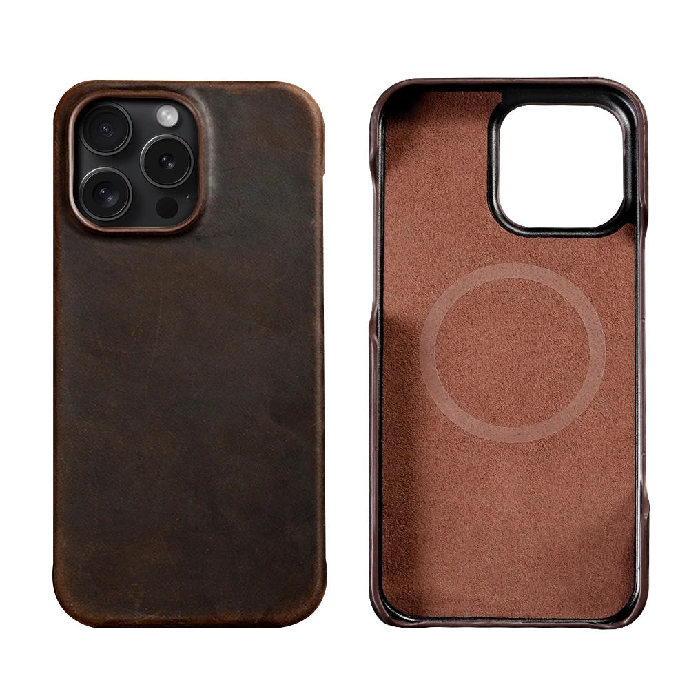 

LANGSIDI Ретро чехол из натуральной воловьей кожи для iPhone 17 16 Pro Max Air 15 promax Роскошный кожаный чехол Magsafe с магнитным чехлом