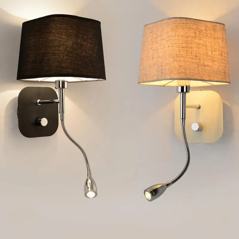 

Hotel room wall deco led Reading lighting fixture E14 led night light linen lampshade Bedside led indoor wall sconce for home
