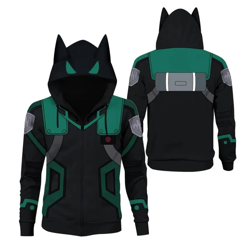 Chaqueta My Hero Academia para niños, Sudadera con capucha MHA, Izuku Midoriya Deku Ears, disfraz de Cosplay, abrigo de Halloween con capucha de Anime para hombre