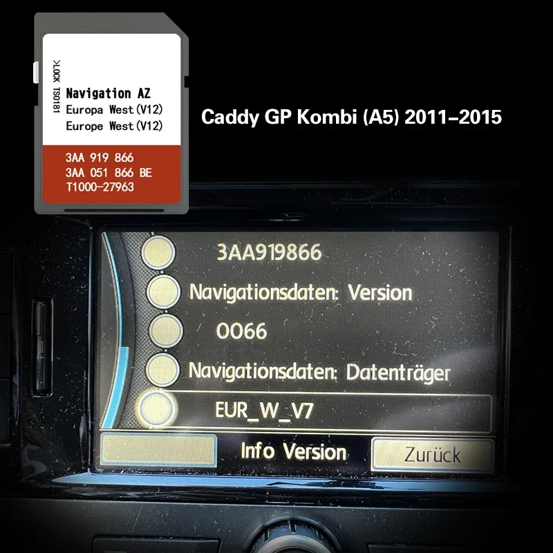 Support for Caddy GP Kombi (A5) 2011-2015 Navigation Europe AZ V12 West RNS315 SD Card