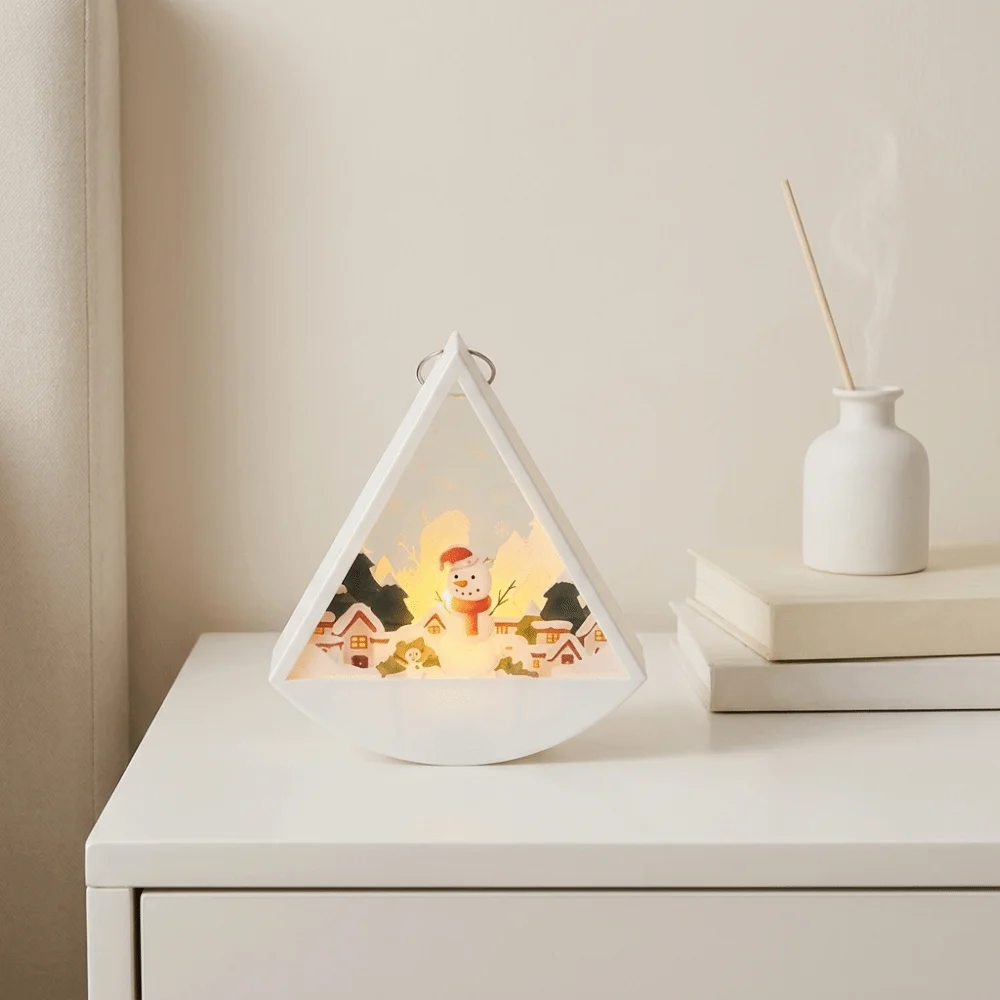 Warm Light LED Christmas Lamp Electronic Small Night Light Tabletop Plastic Triangular Lantern Kid Gift