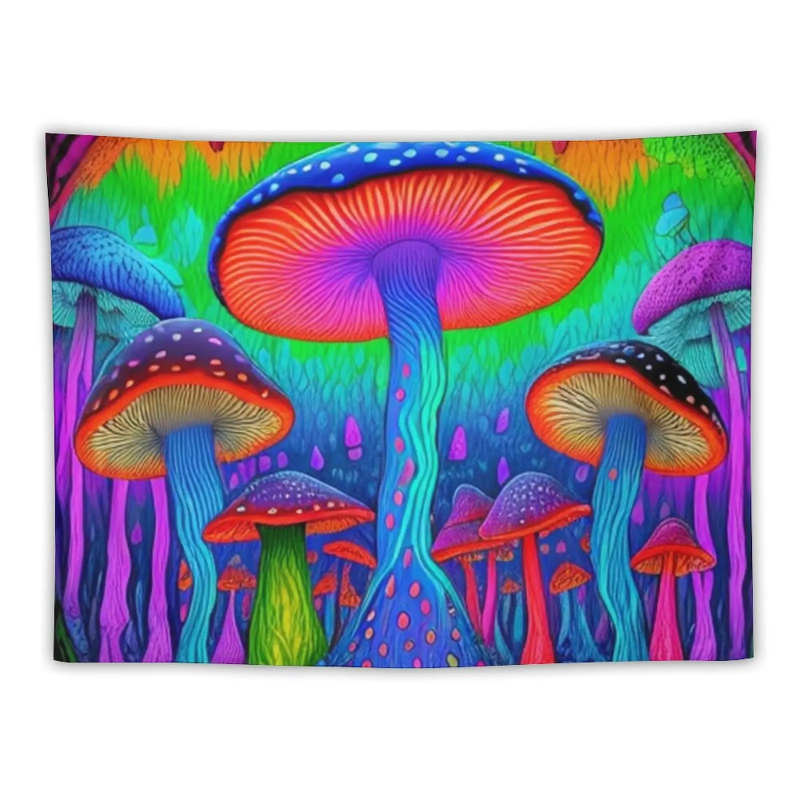 Mystical Mycologist's Dream: Colorful Magic Mushrooms Fantasy Trip Trippy Tapestry Aesthetic Room Decors Wallpaper Tapestry