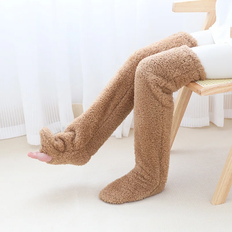 Buy One Get One Free Home Wear Fluffy Over Knee Stockings Leg Warmers Suit For Female Old People Sleep Socks Thick Woolen Fuzzy