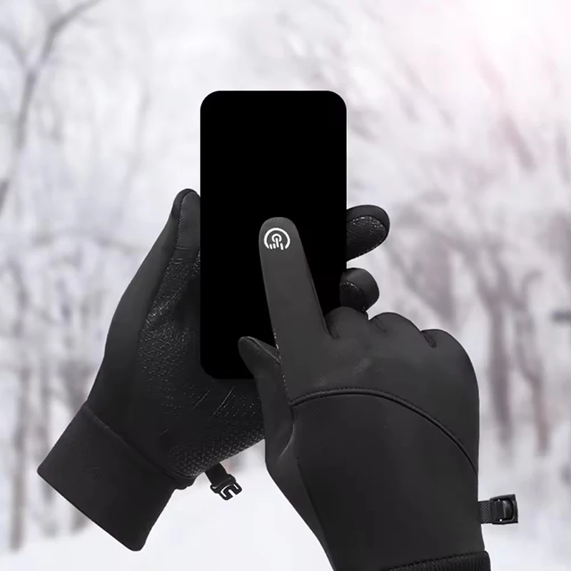 남녀공용 겨울 야외 스포츠용 방수 사이클링 장갑, 미끄럼 방지 터치스크린 풀핑거 장갑, 야외용 두꺼운 보온 장갑