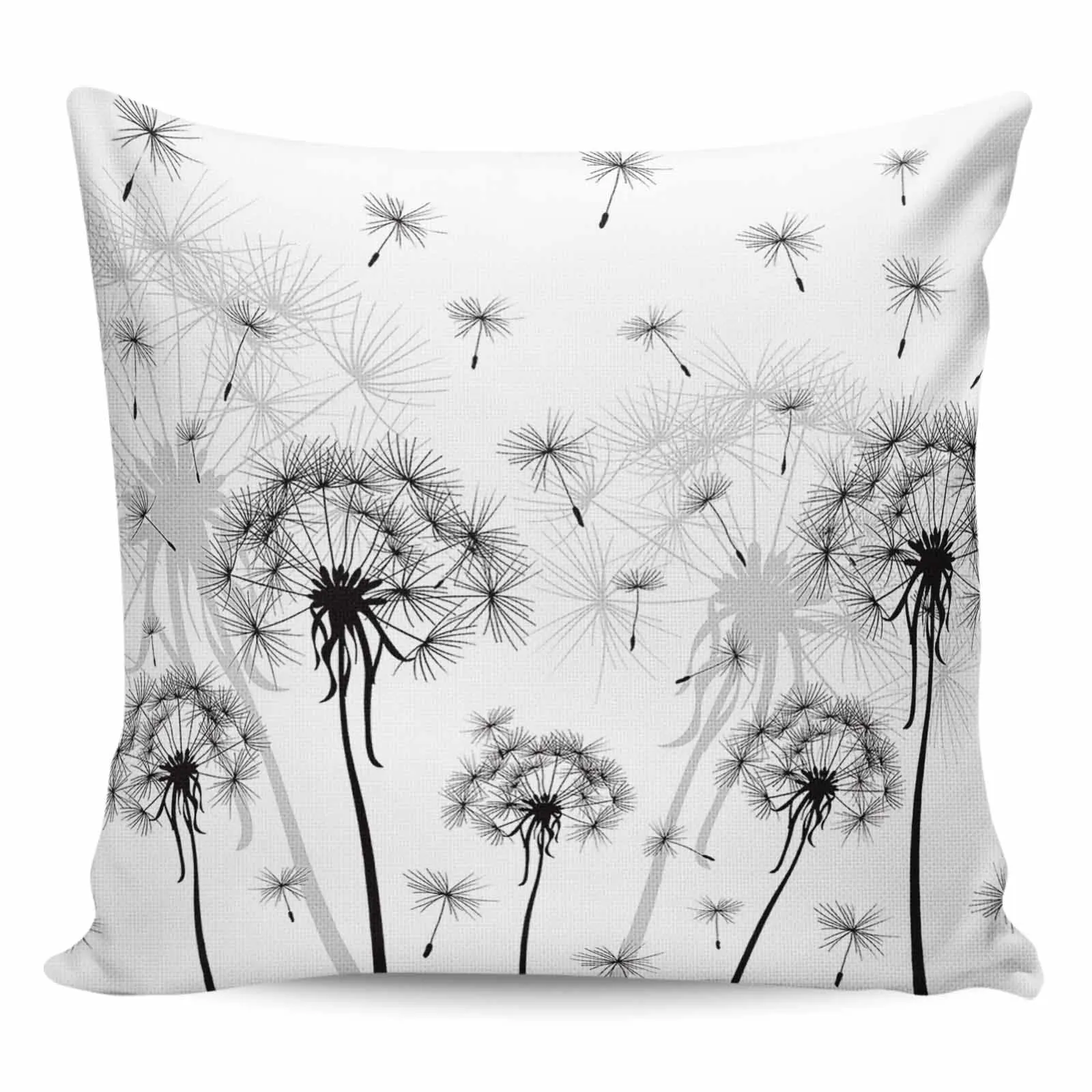 ปลอกหมอนกันน้ำ2/4ชิ้นสีดำและสีขาวดอกแดนดิไลออนปลอกหมอนสี่เหลี่ยมสำหรับตกแต่งบ้านโซฟาปลอกหมอน