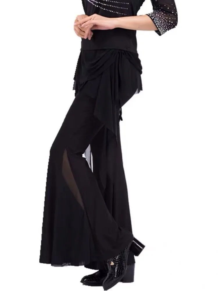 Solid Color Ballroom Waltz Modern Dance Pants Dancewear Jazz Ruffles Competition International Luxury Latin Women Trousers 2024