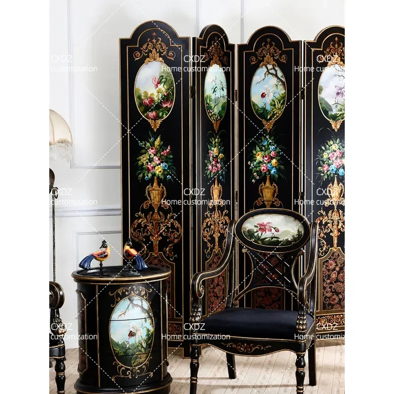 Retro Solid Wood Folding Screen Double Sided Mobile Room Divider for Entrance Living Room Home Partition Shelter