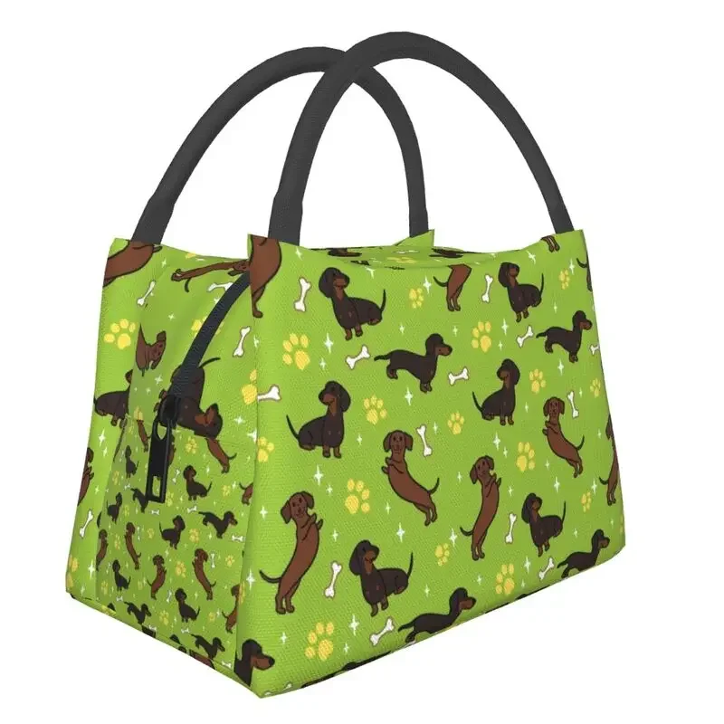 Custom Green Dachshunds Teckel Pattern Lunch Bag Men Women Cooler Warm Insulated Lunch Boxes for Office Travel