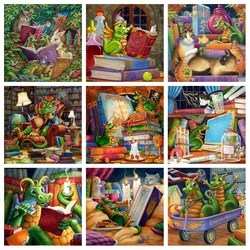 5d AB Diamond Painting Cute Animal Little Dragon Reading Books By Randal Spangler Full Drills Cross Stitch Mosaic Home Decor