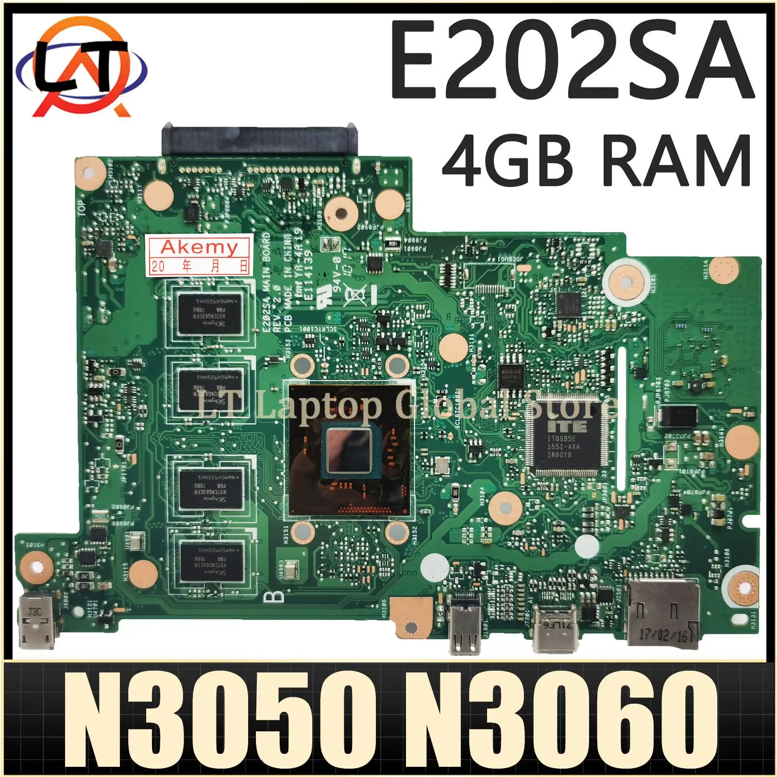 Notebook E202SA Mainboard untuk ASUS EeeBook E202S E202 Laptop Motherboard dengan N3050 N3060 4GB-RAM Maintherboard