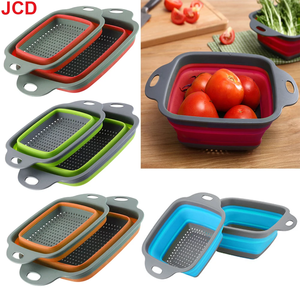 Silicone Folding Drain Basket Fruit Vegetable Washing Basket Kitchen Storage Tool Foldable Strainer Colander Collapsible Drainer