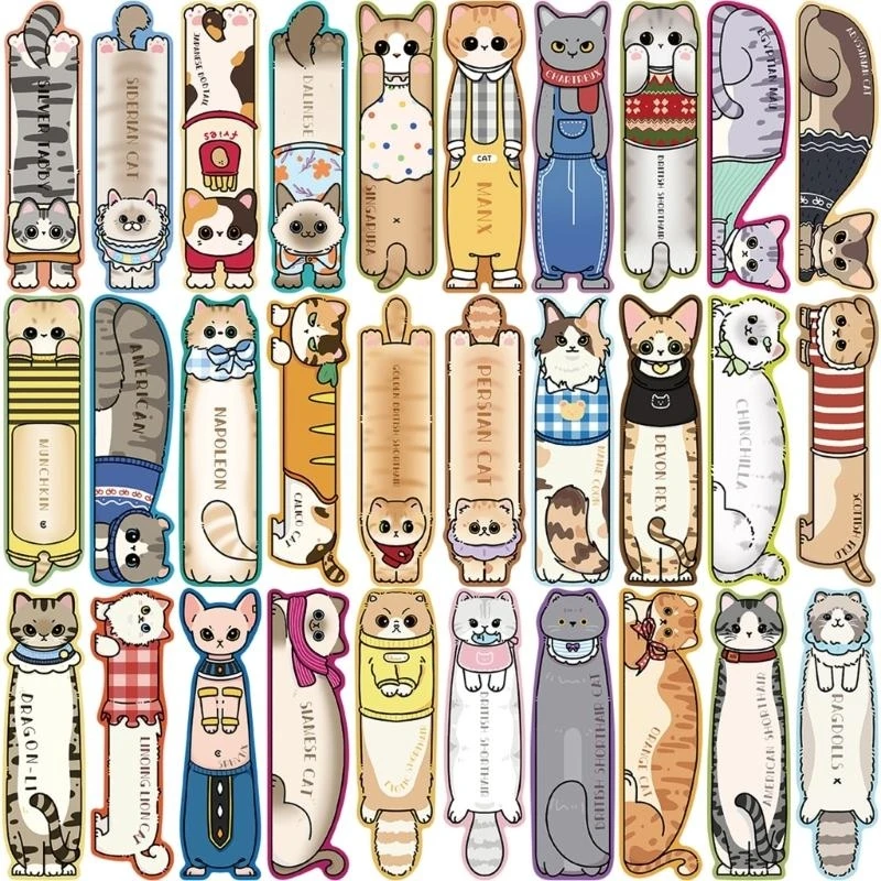 30Pieces Cats Animal Paper Bookmarks Boekpagina Divider For Book Lover Reader 601F