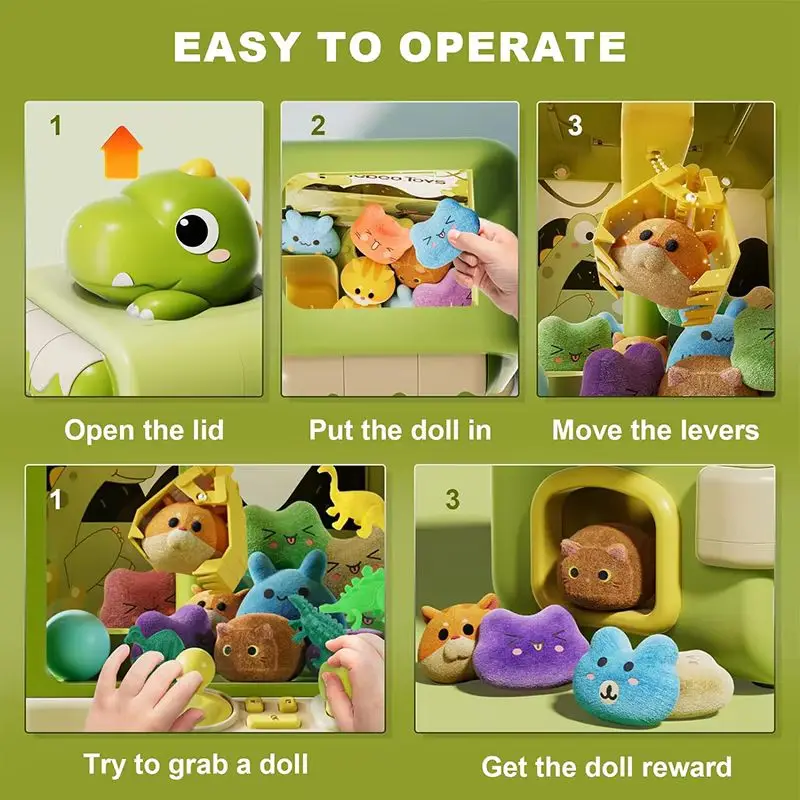 2025 Dinosaur Claw Machine Toys Electronic Arcade Game Adjustable Catch Doll Machine Music Mini Vending Birthday Gift For Kids