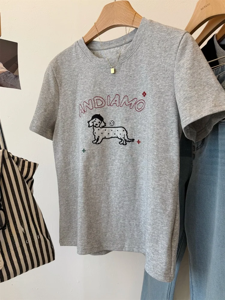 

plus Size Women's Short Sleeve T-Shirt Embroidered Pure Cotton Loose round Neck Maternity Top Korean Style Summer Casual Wear