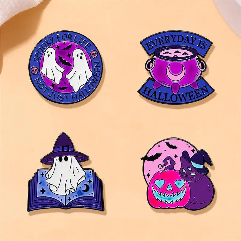 Fun Cartoon Pumpkin Cat Ghost Enamel Brooch Creative Halloween Noctilucent Lapel Pin Badge Backpack Clothing Hat Accessories