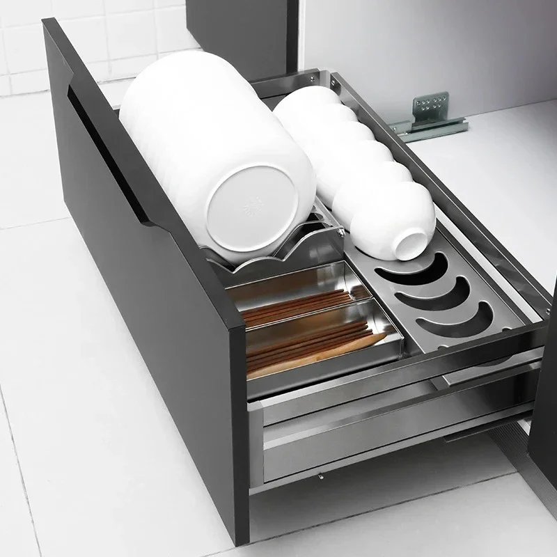 Stainless steel kitchen cabinet accessories brushed basket closed kitchen storage drawer basket old cabinet
