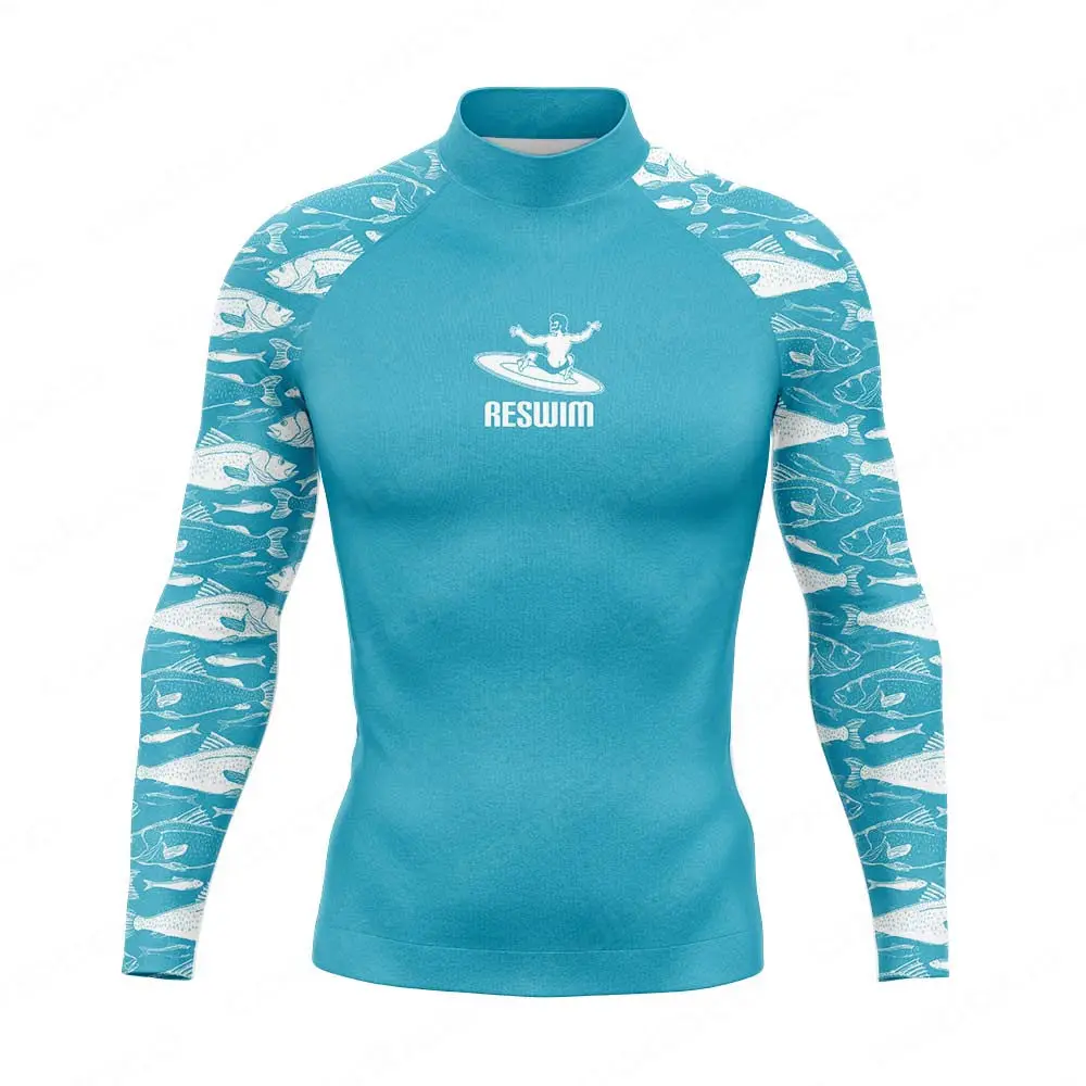 Fish Rash Guards Swimsuit Men\'s Surfing Diving Swimwear Long Sleeve T-shirts Swim Tops Uv Swimming Tight Surf Shirts Gym Clothes