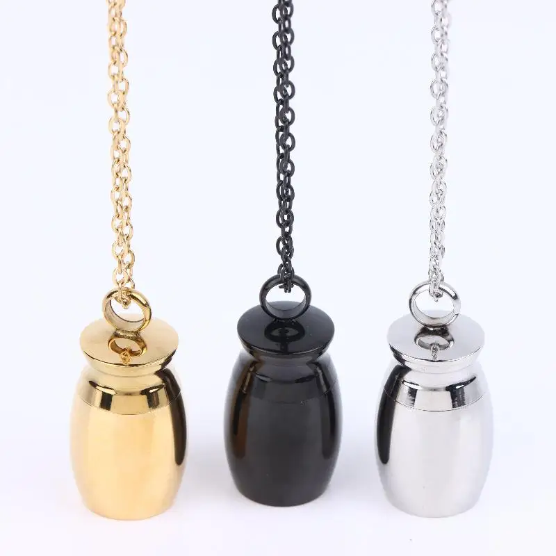 Mini Bone Ash Pendant Removable Stainless Steel Cinerary Urn with Necklace Well Sealed Memorial Pendant Jar