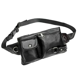 Europäische und amerikanische Mode Herren Hüft tasche hochwertige Top Layer Leder schwarze Brusttasche