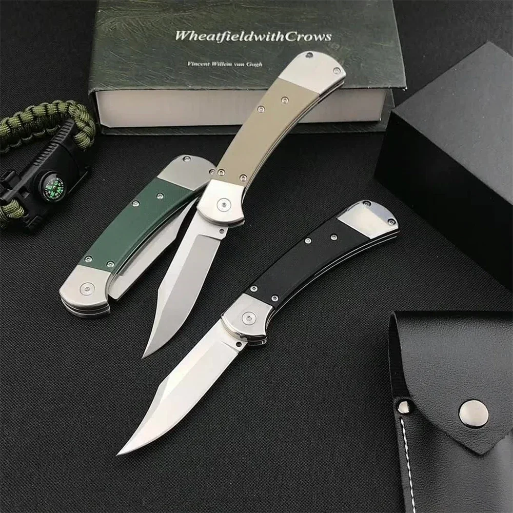 110 Tactical Driven Folding Knife 440C Blade G10 Handle Edc Wild Survival Camping Hunting Outdoor Pocket Knife Leather sheath