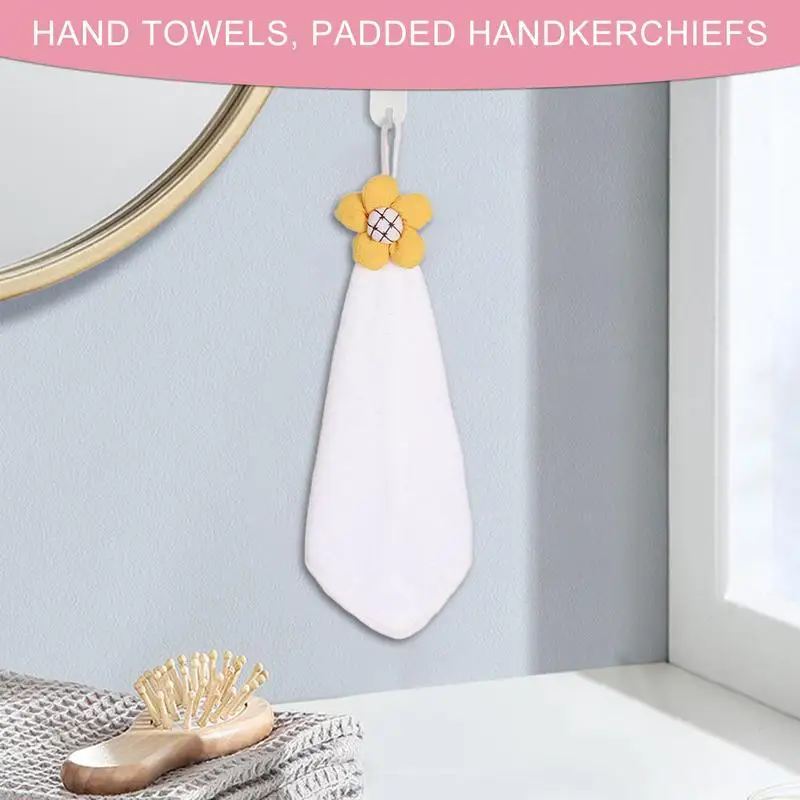 Hand Towel With Loop Flower Hand Bath Towel Highly Absorbent Dish Cloth Plush Towel For Kitchen Bathroom