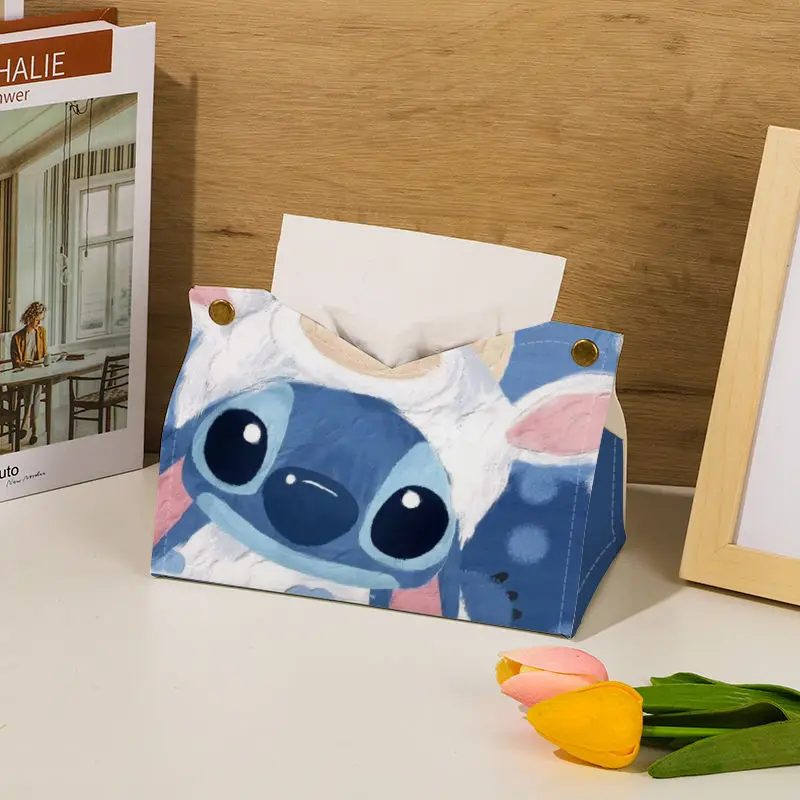 Disney Stitch Leather Tissue Box Car Tissue Box Cartoon Home Living Room Decoration Waterproof Kitchen Table Desk Napkin Holder