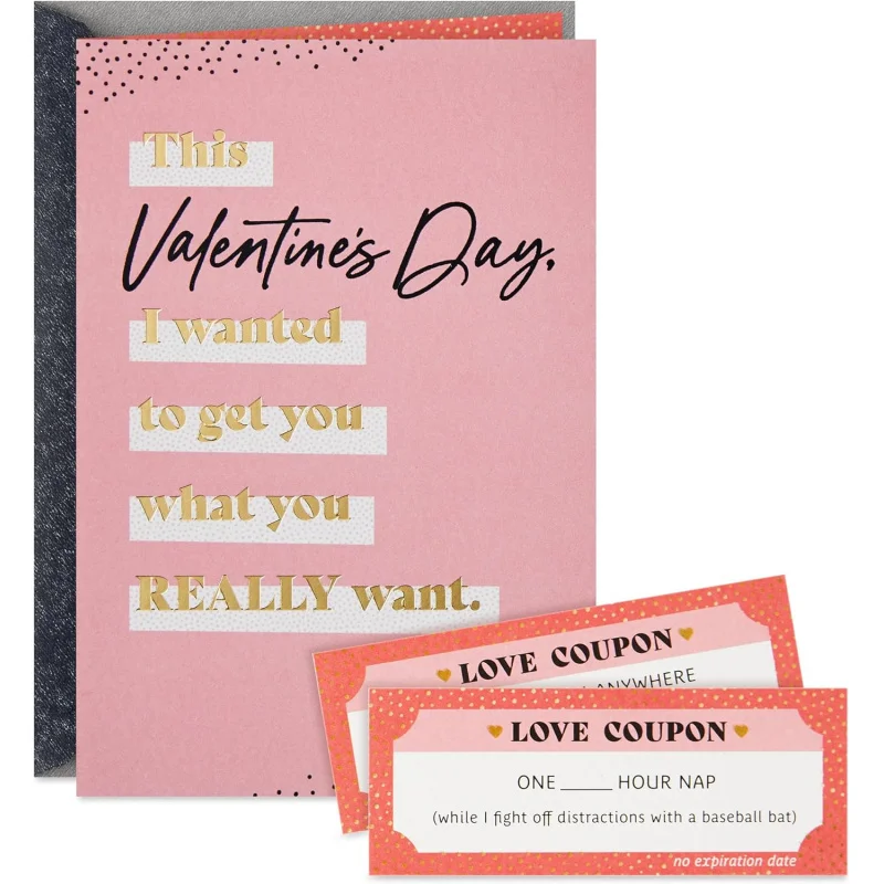Divertida tarjeta del día de San Valentín con cupones para parejas (romancias modernas) Marido, esposa, estraga, socio
