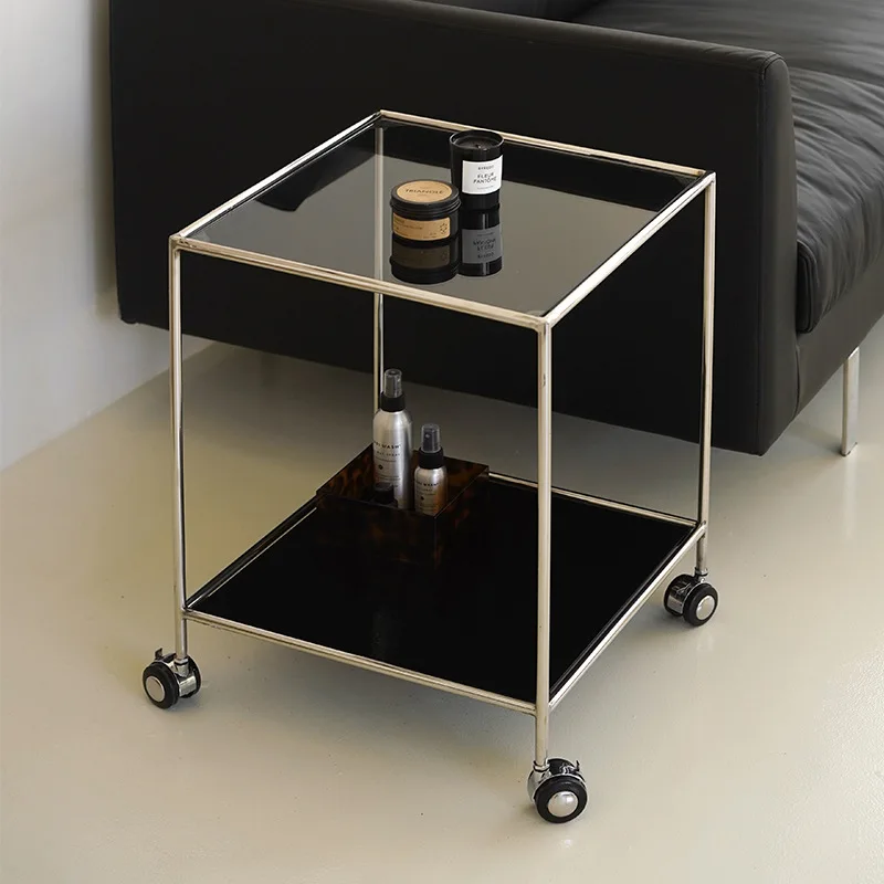 Coffee Tables Living Room Sofa Side Tables Nordic Transparent Glass Storage Shelf Creative Auxiliary Table with Wheels Furniture