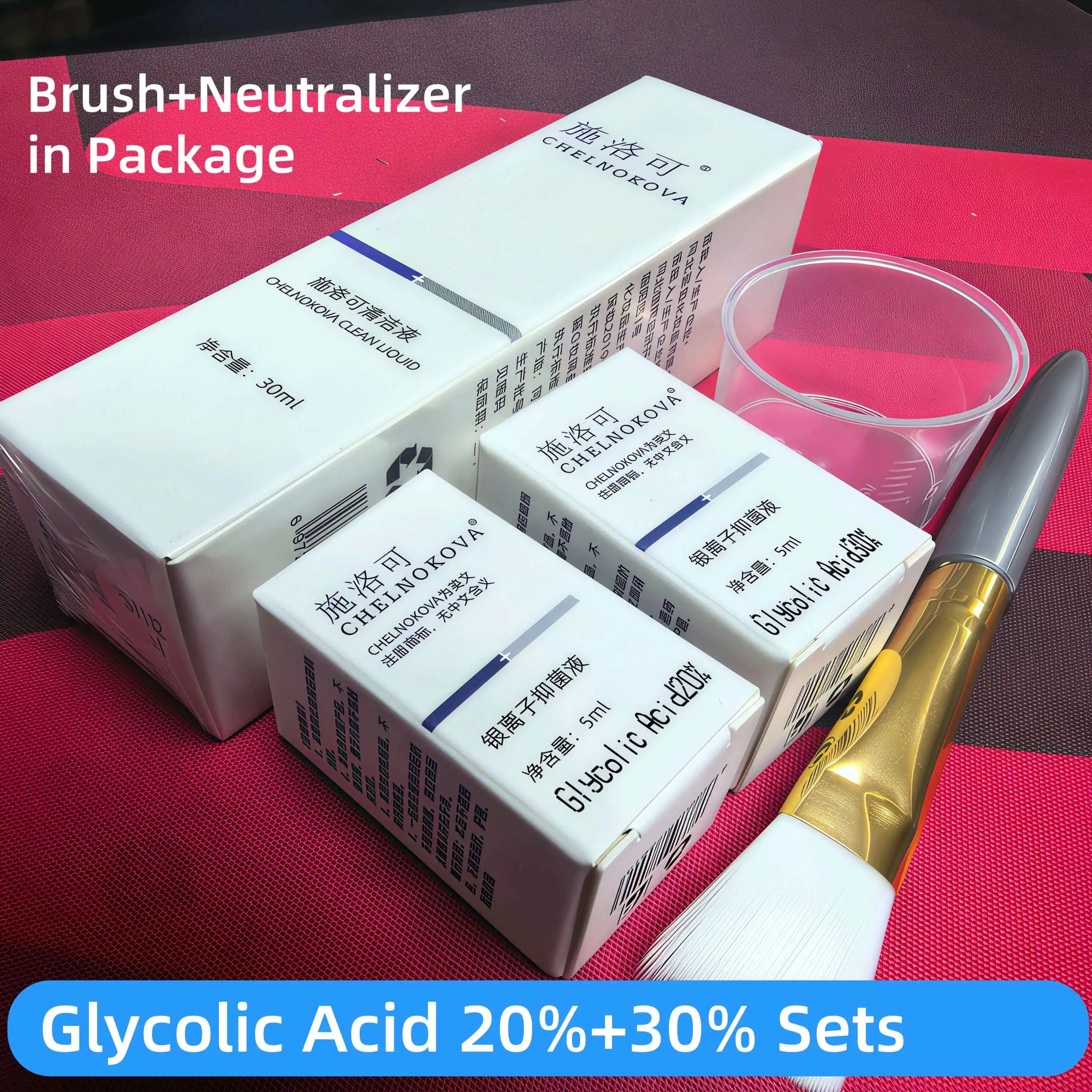 

chemical peeling Glycolic Acid 20 30% 30ml neutralizer brush tools acid home salon pure 40 50 60 70 aha peel peeling for face