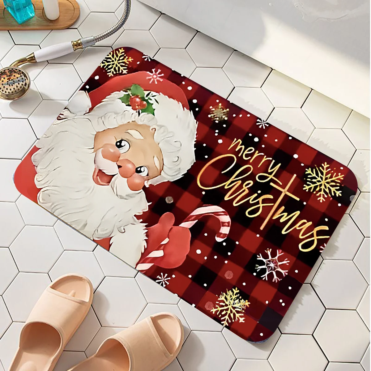 

Christmas Entry Floor Mat Bedroom Crystal Velvet Living Room Decoration Carpet Water Absorbent Stainproof Rugs Home Decoration