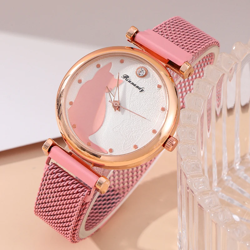 2pcs/set Women\'s Couple Quartz Wristwatch Luxury Women Mesh Belt Quartz Wrist Watches Women Business Casual Wristwatches