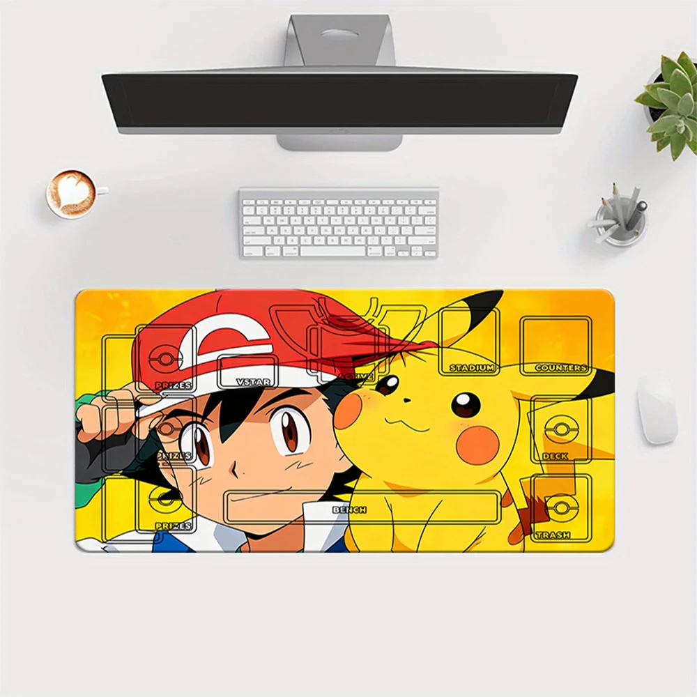 Pokemon Ash and Pikachu Close-Up Portrait TCG Playmat with Full Card Zones Gaming Mouse Pad Desk Mat