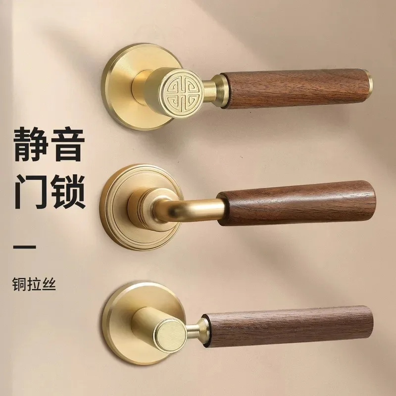 vintage-brushed-copper-walnut-door-handle-french-indoor-bedroom-magnetic-silent-split-room-door-lock