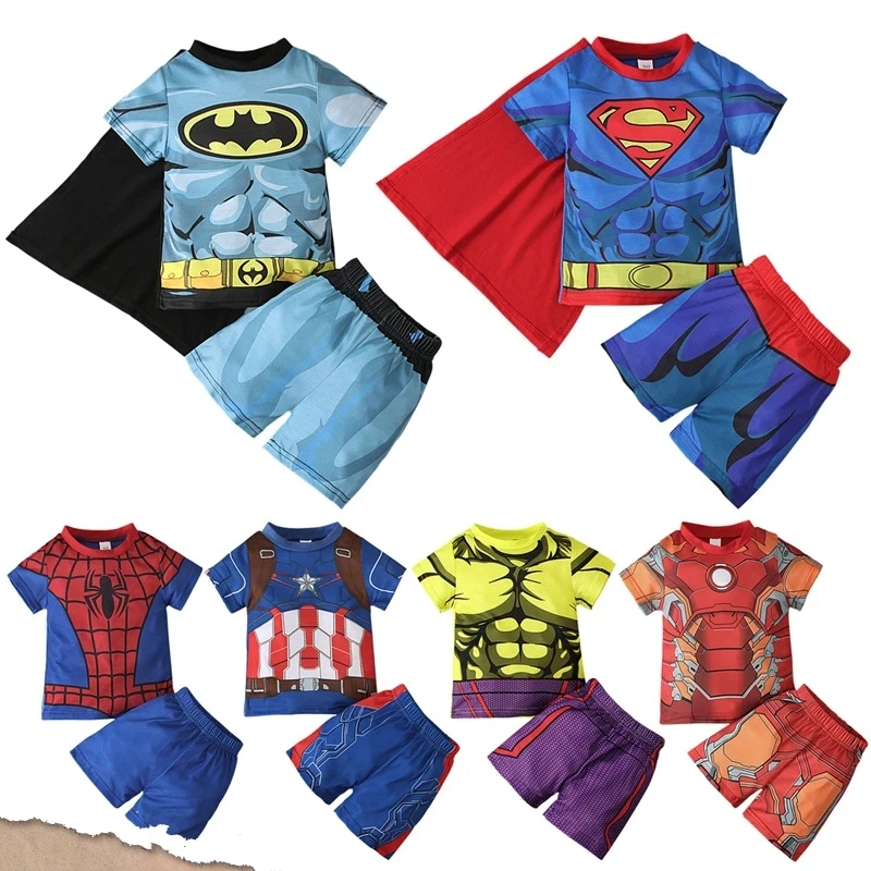 Cosplay Spiderman Pajamas Set for Boys Avengers Superhero Captain America Cosplay Homewear Tops Shorts Suit Halloween Sleepwear