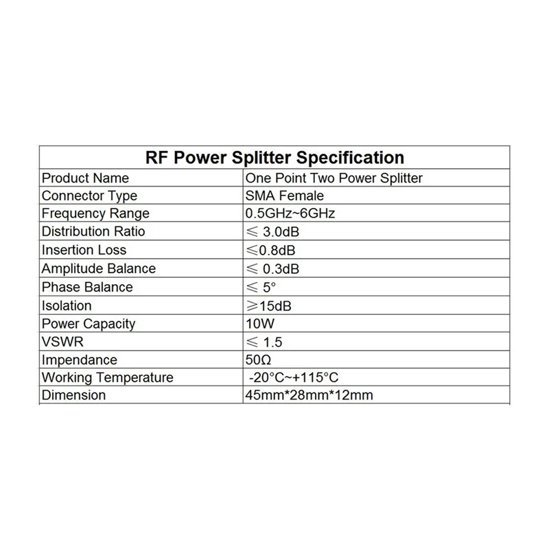 SMA Microstrip Power Splitter One Point Two 0.5GHz-6GHz RF Power Splitter Combiner WIFi 10W