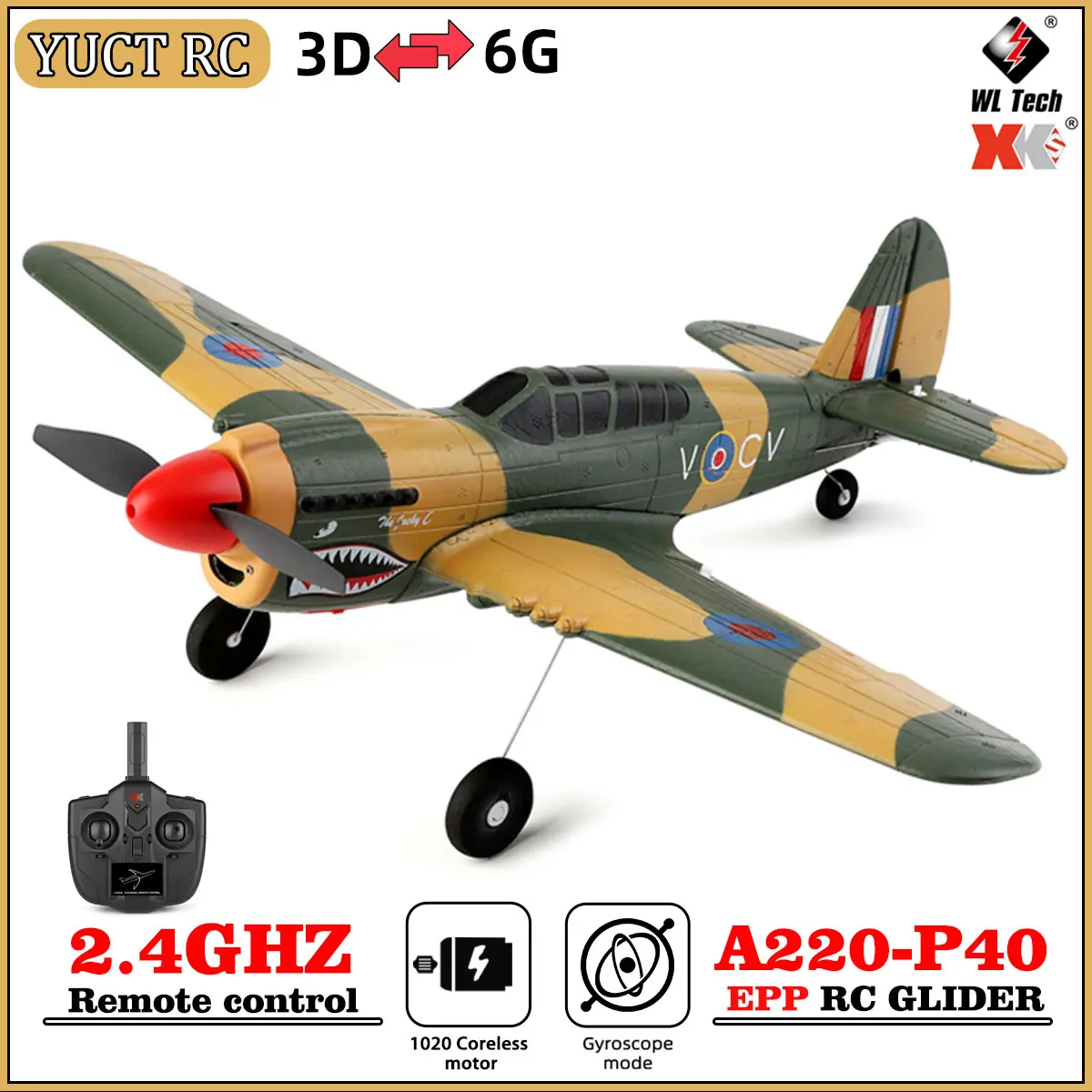 

Радиоуправляемый самолет WLtoys XK A220-P40 2,4 ГГц, 4 канала, истребитель Warhawk, 3D/6G гироскоп, 6-осевой стабилизатор, из пенопласта EPP, для улицы, игрушка для детей и мальчиков