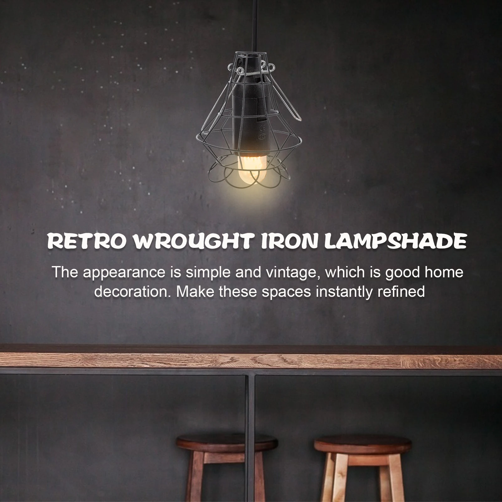 

Retro Wrought Iron Lamp Shade Black Metal Wall Light Cover Vintage Pendant Bulb Cage Durable Chic Home Bar Bedroom Library