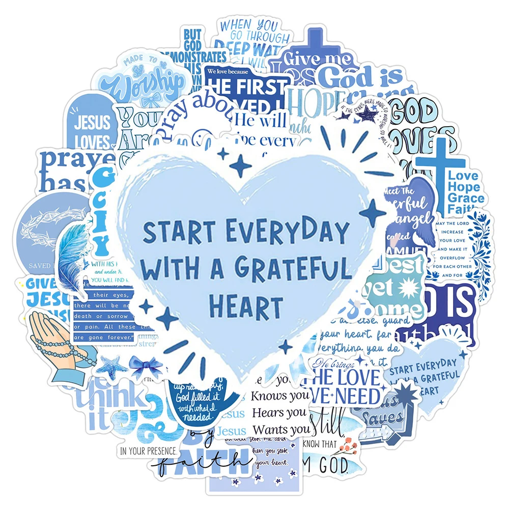 

10/30/50pcs Blue Jesus Bible Stickers Waterproof Graffiti Scrapbook Stationery Suitcase Phone Aesthetic Decoration Sticker Packs