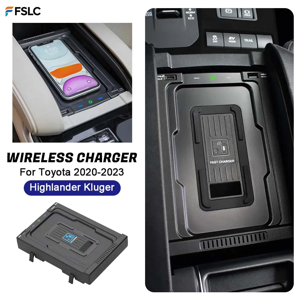 

⭐Genuine⭐ 15W QI Mobile Phone Fast Black Auto Parts Car Charging Wireless For Toyota Highlander Kluger XU70 2020-2023