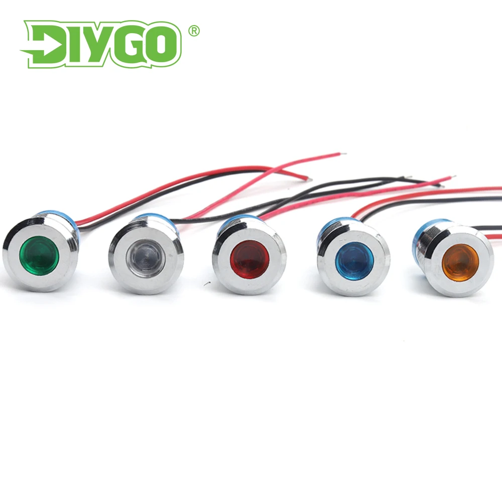 19Mm Led Waterproof Metal Indicator Light Signal Lamp 3V 6V 12V 24V 110V 220V with Wire Red/yellow/blue/green/white Metal Button