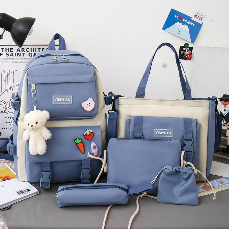 5 قطعة مجموعة حقيبة الظهر أنثى سيدة الموضة قدرة عالية مقاوم للماء كلية العصرية الفتيات محمول الحقائب المدرسية لطيف فتاة حقيبة كتب السفر