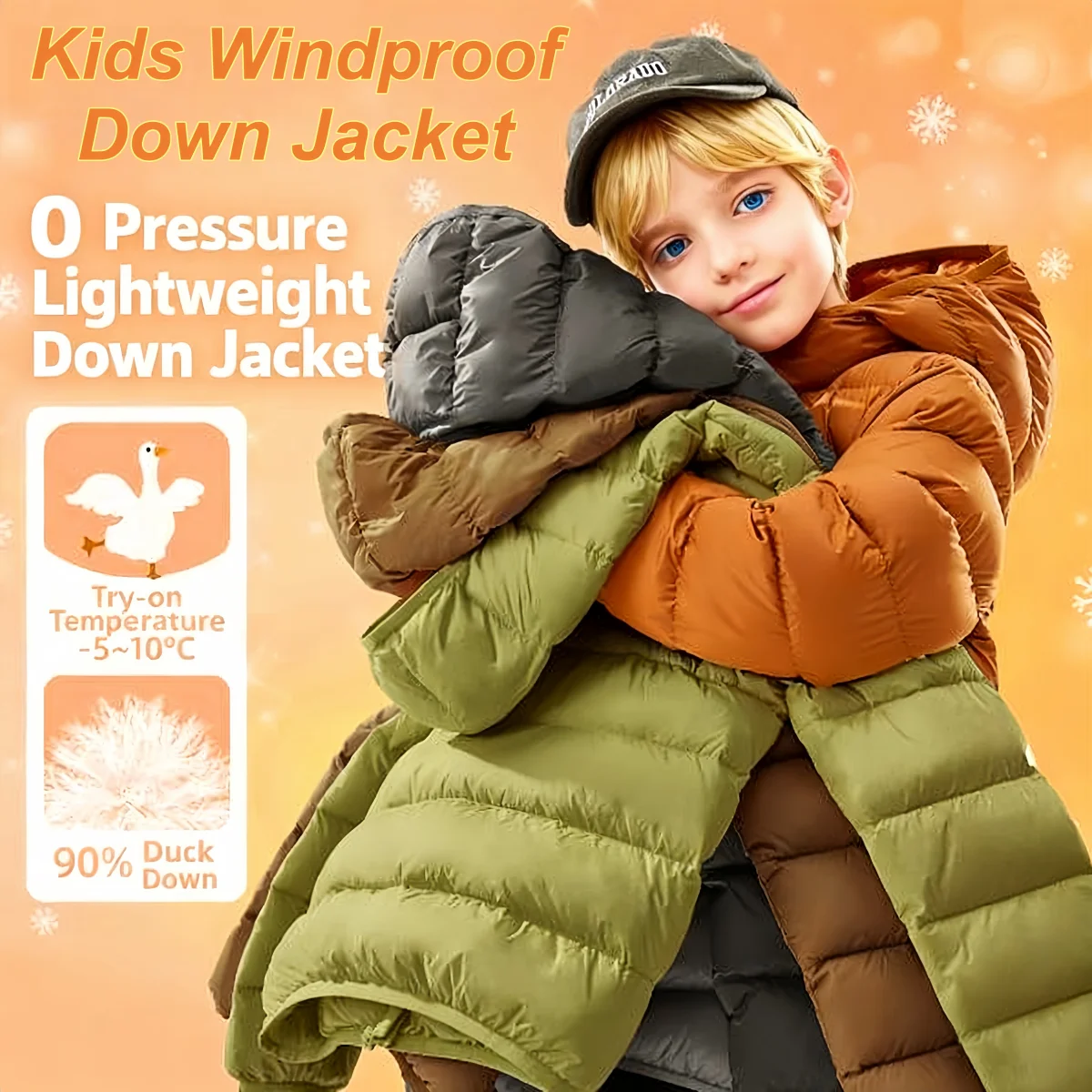 

Kids Lightweight Down Jacket Autumn Winter Warm-keeping Coat Soft Windproof Down Jacket Zipper Solid Color Hooded Down Jacket