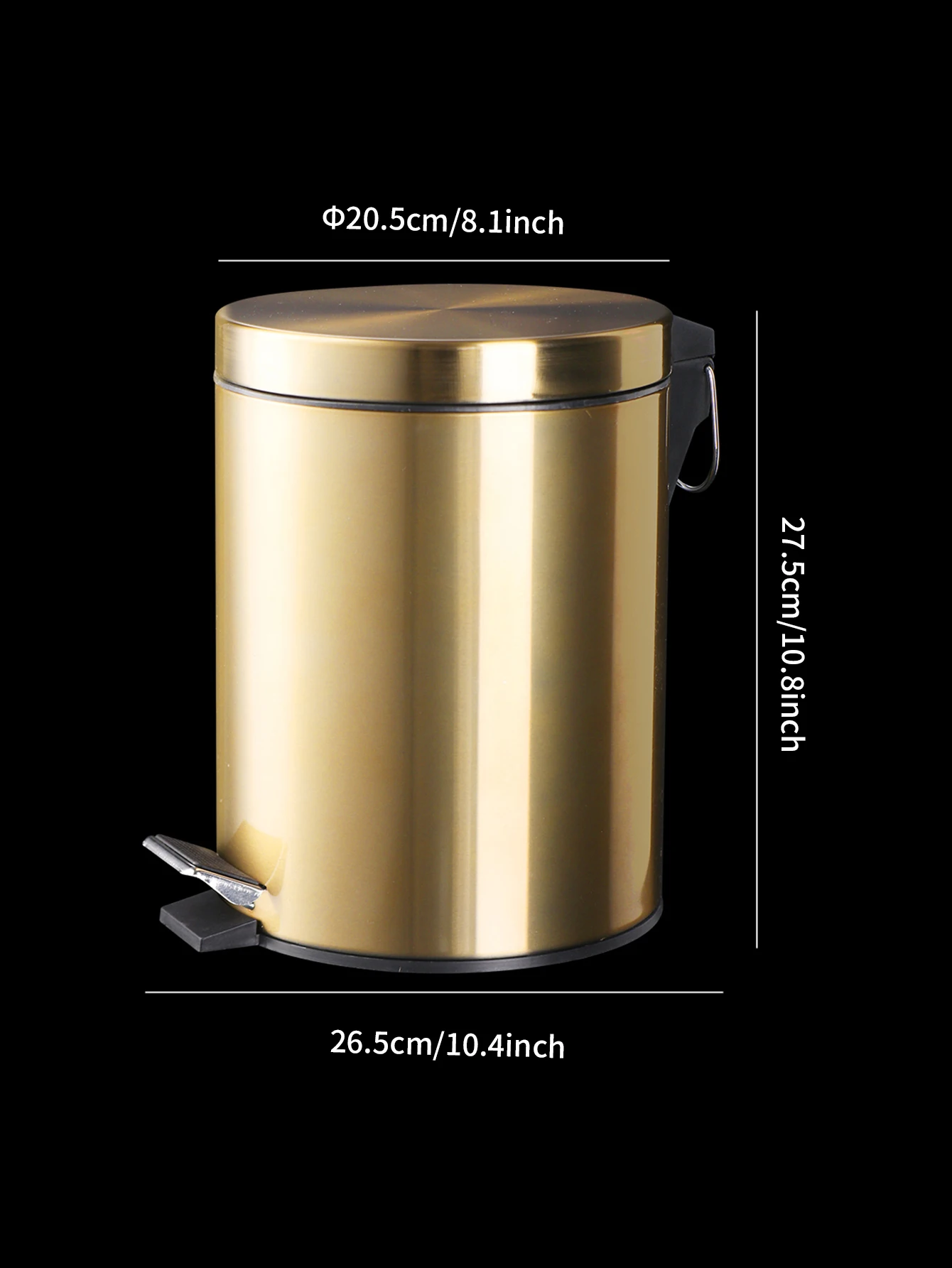 Modern 5L Stainless Steel Champagne Silent Hotel Bathroom Dust Bin and Kitchen Household Metal Waterproof Garbage Can Gold Foot