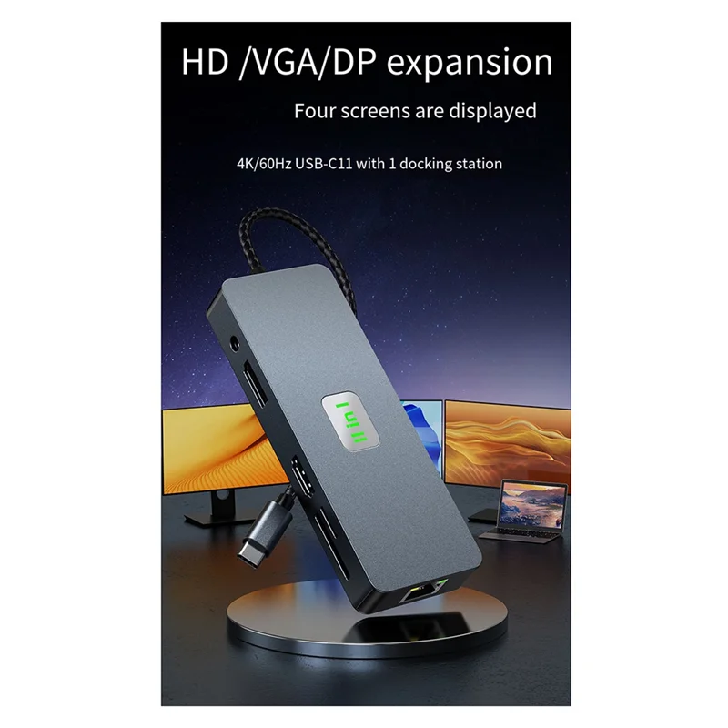 Estación de acoplamiento ocho en 1 DP 2 Compatible 4K @ 60Hz 1000M Ethernet RJ45 USB Hub 3 0 3.0 Concentrador de base de extensión