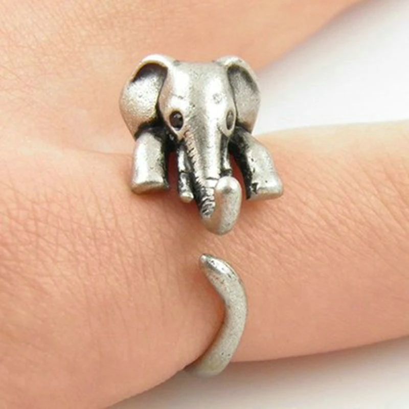 Punk Elephant Mouse Shape Metal Opening Ring Women Antique Silver Color Finger Rings Modern Fashion Girls Hip Hop Party Jewelry