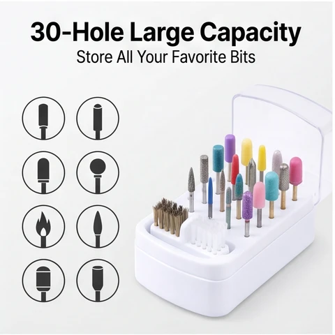 Acrylic Dustproof Organizer with 30 Slots – Nail Polish Head Storage Box, Portable Cleaning Essential for Nail Artists
